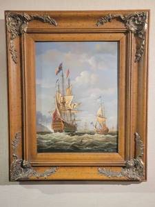 lot 1 image: 19th Century Nautical Oil on Canvas Painting in Ornate Frame