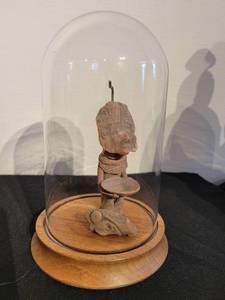 lot 28 image: Vintage Carved Stone Sculpture with Glass Dome Display