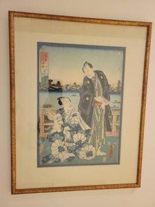 lot 33 image: Framed Japanese Ukiyo-e Style Woodblock Print