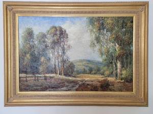 lot 46 image: Ornate Framed Impressionist Landscape Oil Painting