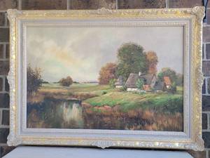 lot 53 image: Josef Krotter Original Oil Painting Evening Reflections with Ornate Frame
