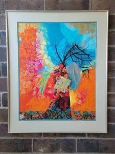 lot 58 image: Vibrant Abstract Art Print Framed and Matted