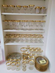lot 59 image: Vintage Gold-Rimmed Glassware Set