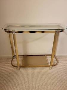 lot 89 image: Elegant Glass Top Console Table with Gold-Tone Metal Frame