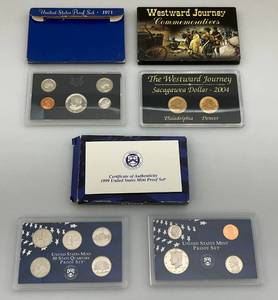 lot 73 image: Misc. Proof Sets Including 1971, 1999 And 2004 The Westward Journey Sacagawea Dollars (Sealed) In Cases