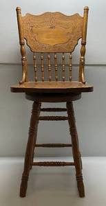 lot 150 image: Solid Wood Ornate Highback Swivel Top Chair (Really Nice)