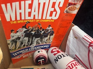 lot 17 image: Minnesota Twins Memorabilia Homer Hankies, World Series Newspapers, Wheaties box and more