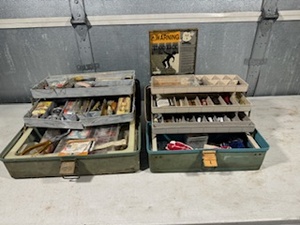 lot 63 image: Pair of Vintage Tackle Boxes and contents