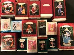 LARGE LOT OF 36 TOTAL HALL-MARK CHRSTMAS ORNAMENTS - HOTWHEELS, 3 STOOGES, WIZARD OF OZ, CINDERELLA, AND MORE -- ALL NEW IN PACKAGE