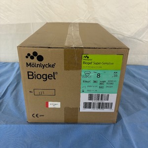 lot 16 image: MSRP $600  1 Case (200 pairs each) NEW Molnlycke 82580 1-Pair Biogel Super-Sensitive Sterile Natural Rubber Latex Surgical Gloves - Size 8 - Expiration 1123