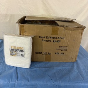 lot 28 image: MSRP $400  Lot of 16 NEW PeelAway Disposable Multi-Layered Waterproof Fitted Bed Sheets -&nbspEach pack contains one 3-layered disposable bed sheet for a standard hospital bed. 