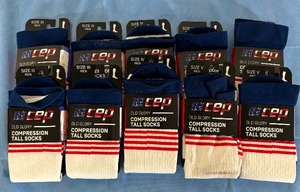 lot 55 image: MSRP $600  Lot of 10 Mixed Size CEP Old Glory Compression Socks -&nbspfeature the iconic colors of the American Flag in a medical-grade compression sock