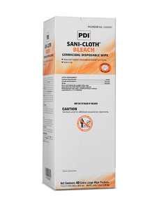 lot 56 image: 1 Case (3 boxes, 40 each) NEW PDI U26595 11.5 x 11.75 Sani-Cloth Bleach Germicidal Disposable Wipe - Expiration 224