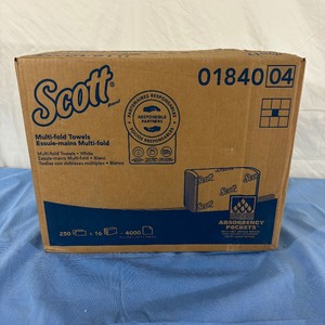 lot 78 image: 1 Case (16&nbspeach) NEW Scott 01840 9.2 x 9.4 Multi-Fold Paper Towels with Absorbency Pockets - White - (dented box)