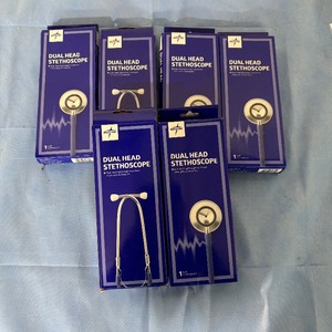 lot 91 image: Lot of 6 NEW In Box Medline MDS926203 22 Dual Head Lightweight Aluminum Stethoscope - Blue