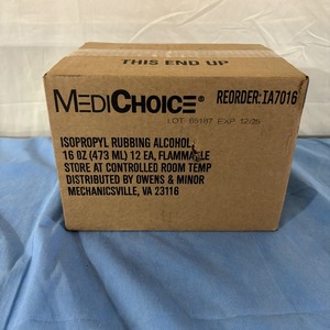 lot 136 image: 1 Case (12 bottles each) NEW MediChoice IA7016 16 oz. Isopropyl Rubbing Alcohol - Expiration 1225