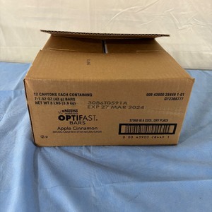 lot 154 image: 1 Case (12 boxes) NEW Nestle 7-Pack Per Box 1.52 oz. Optifast Bars - Apple Cinnamon Flavor - Expiration 324