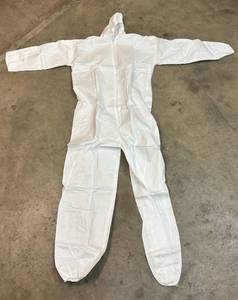 lot 30 image: MSRP $450  1 Case (50&nbspeach) NEW Protective Products Heavy-Duty White Disposable PPSB Laminated Water Resistant Coverall Size Large-2XL - Hazmat Approved -&nbspfor automotive refinishing, waste cleanup & paint spraying too