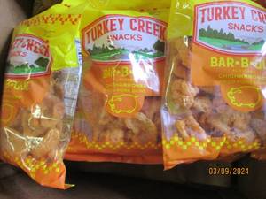 12  2oz packages of turkey creek bar b qye chicharrones past best buy date