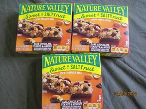 3 boxes of nature valley chewy granola bars dark chocolate, peanut and almond 61.2 oz bars per box best buy date of march 2024
