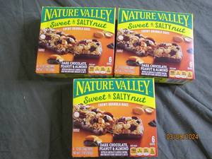 3 boxes of nature valley chewy granola bars dark chocolate, peanut and almond 61.2 oz bars per box best buy date of march 2024