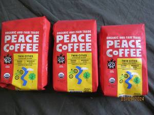 3 bags of peace coffee 12 oz bags dark roast whole bean best buy date of nov 2023