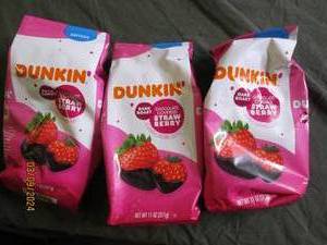 3 bags of dunkin dark roast chocolate covered strawberry coffee 11 oz bags best buy date of november 2023