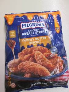 3lbs of pilgrims chicken breast strips honey butter biscuit frozen