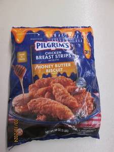 3lbs of pilgrims chicken breast strips honey butter biscuit frozen