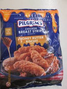 3lbs of pilgrims chicken breast strips honey butter biscuit frozen