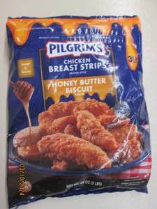 3lbs of pilgrims chicken breast strips honey butter biscuit frozen