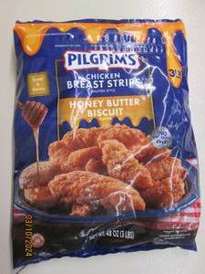 3lbs of pilgrims chicken breast strips honey butter biscuit frozen