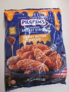 3lbs of pilgrims chicken breast strips honey butter biscuit frozen