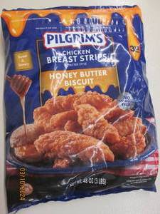 3lbs of pilgrims chicken breast strips honey butter biscuit frozen