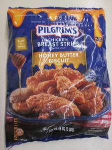 3lbs of pilgrims chicken breast strips honey butter biscuit frozen