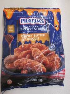 3lbs of pilgrims chicken breast strips honey butter biscuit frozen