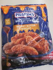 3lbs of pilgrims chicken breast strips honey butter biscuit frozen