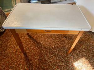 lot 130 image: Vintage Wooden Single Drawer Table with Enamel Top