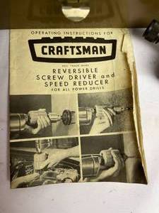 lot 170 image: Vintage Craftsman Reversible Screwdriver and Speed Reducer Attachment in Original Metal Case