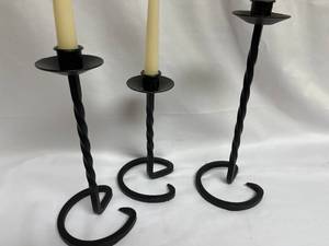 lot 191 image: Three Vintage Metal Swirl Candle Holders