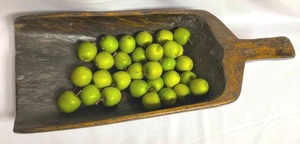 lot 192 image: Large Antique Primitive Wooden Scoop with Decorative Foam Apples