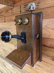 lot 210 image: Vintage Western Electric Wooden Wall Phone with Working Light