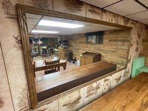 lot 218 image: Large Wooden Framed Wall Mount Mirror