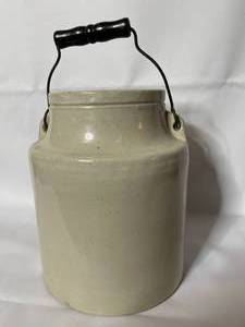 lot 233 image: Vintage Stoneware Crock with Lid and Wooden Handle