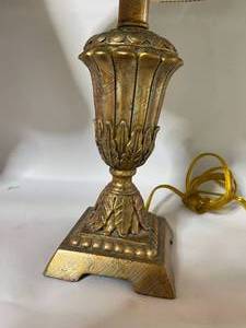 lot 259 image: Pair of Brass Table Lamps with Floral Shades
