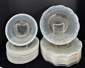lot 31 image: Variety of Vintage Opalescent Moonstone Plates and Bowls