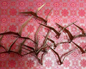 lot 13 image: Vintage Brass Soaring Bird Wall Sculpture  Mid Century Modern Birds in Flight Brass Sculpture