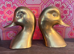 lot 42 image: Pair of Vintage Brass Duck Head Bookends