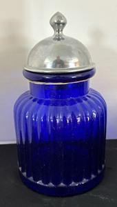 lot 48 image: Cobalt Blue Glass Jars with Silver Lids