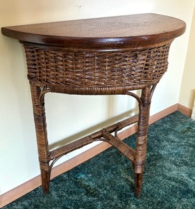 lot 53 image: Antique Oak and Wicker Accent Table